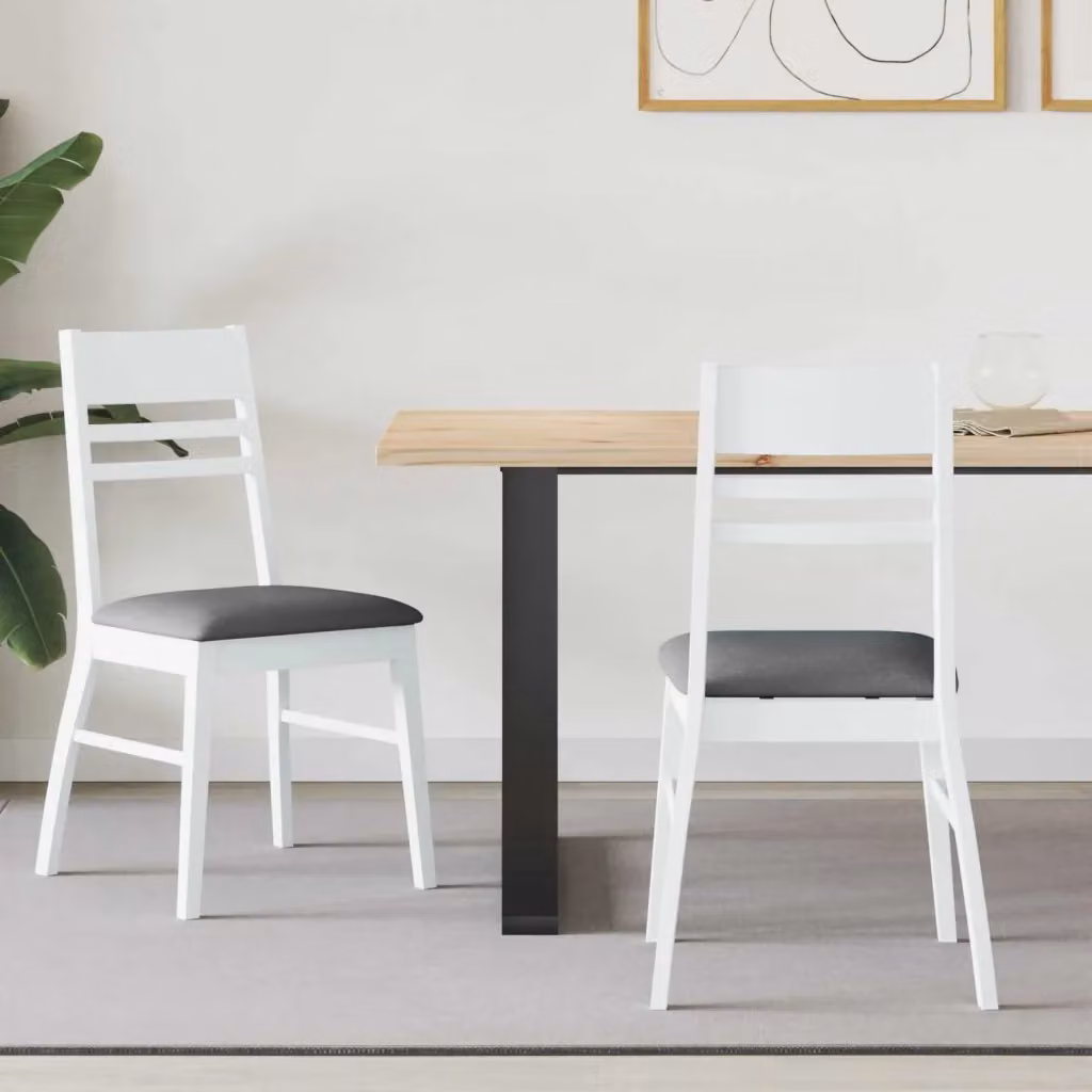 Set di 2 sedie da pranzo e cucina in stile minimalista con struttura in legno di gomma e rivestimento in tessuto bianco opaco L/P/H: 43 x 54 x 89 cm – 2