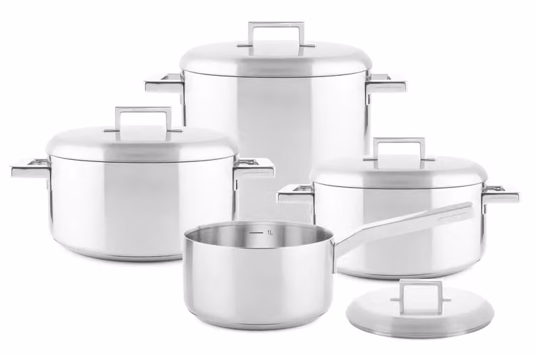 Batteria di pentole in acciaio inox per induzione linea Stile by Pininfarina, 8 pezzi