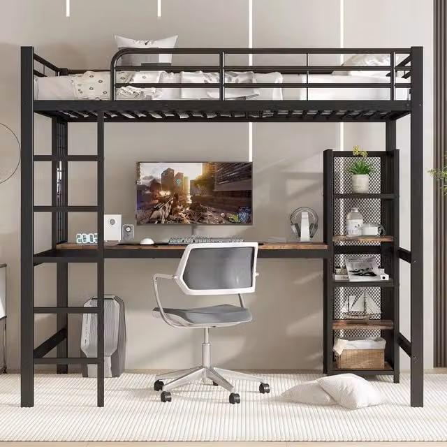 Letto a soppalco ¨C Minimal ¨C Nero rovere scuro metallo 90x200cm
