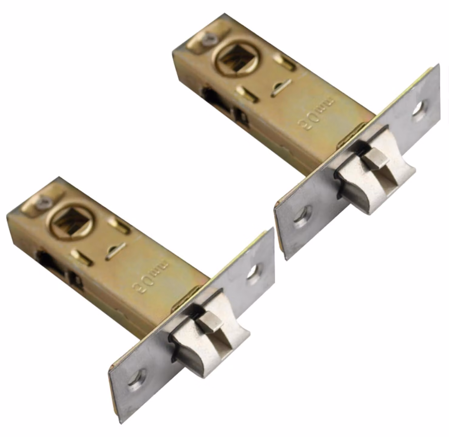 Serratura a incasso a forma di "T" con linguetta forata, 50 mm, per porte con maniglie a leva. Set di 8 serrature e chiavi per porte