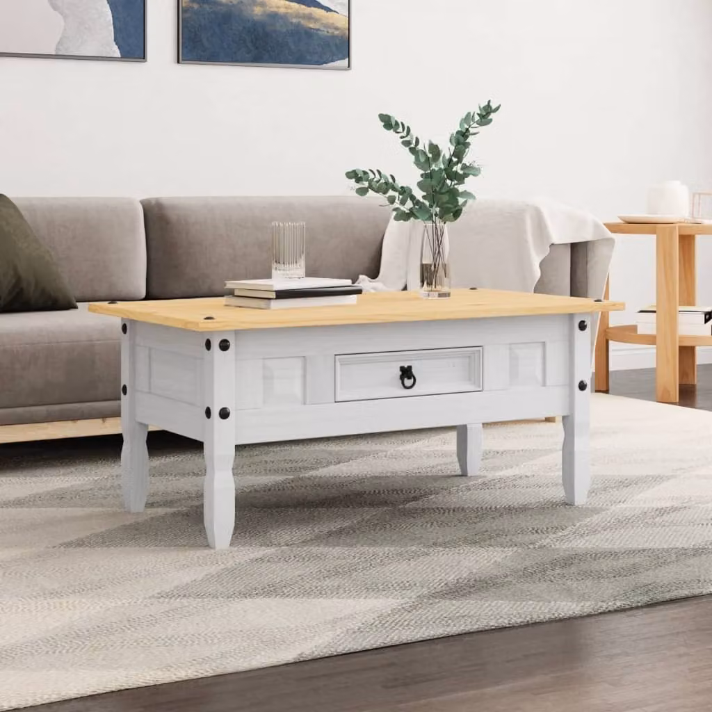 Maison Exclusive - Tavolino Caffé Pino Messicano Range Bianco 100x55x44 cm