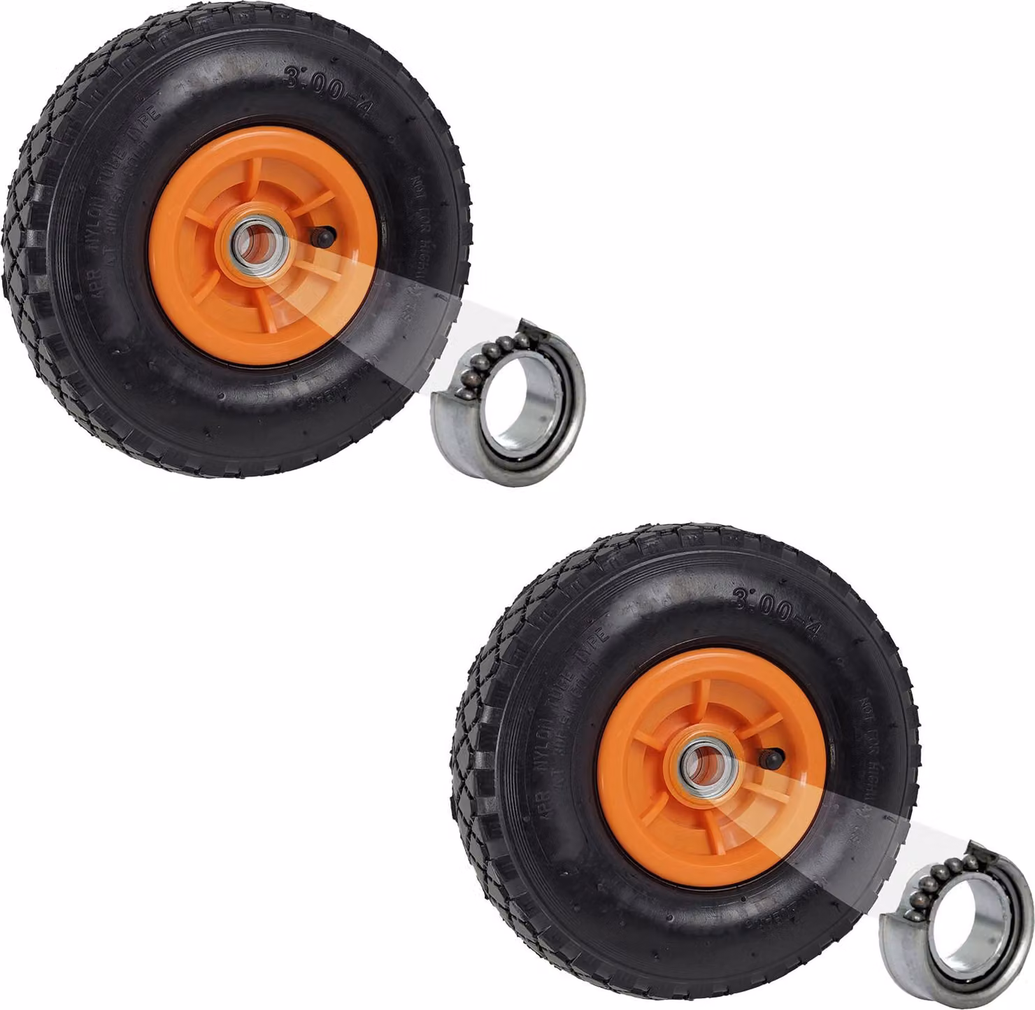 TRUTZHOLM 2 ruote per carrello a mano Ruota pneumatica 260x85 mm 3,00 Lunghezza mozzo da 4 a 60 mm Offset mozzo Arancione