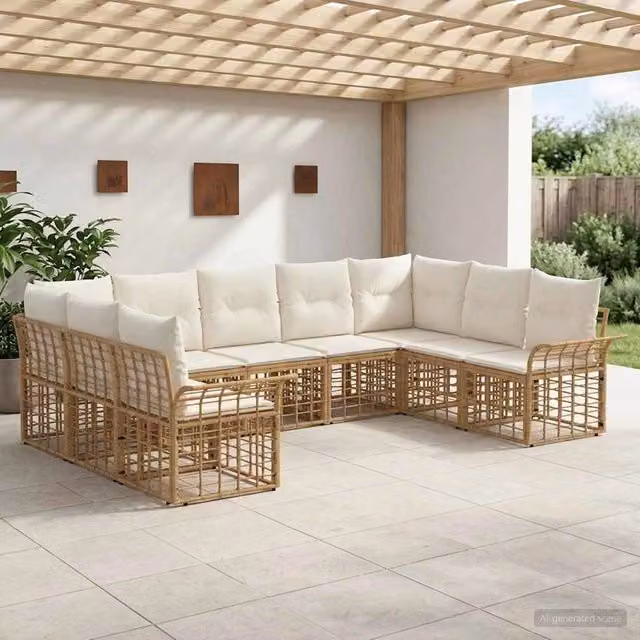 Set di divani da esterno 9 pz Naturale e Bianco Crema 3437758