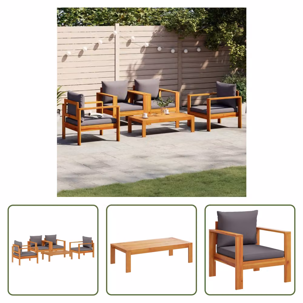 The Living Store Set di divani da giardino 5 pezzi con cuscini in legno massiccio di acacia