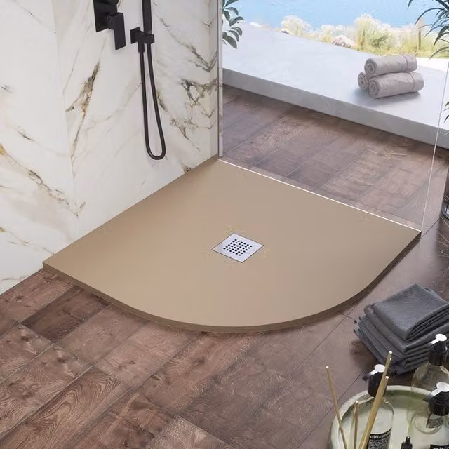 Piatto doccia semicircolare Kos in marmoresina marrone effetto pietra, L: 80 cm, P: 80 cm
