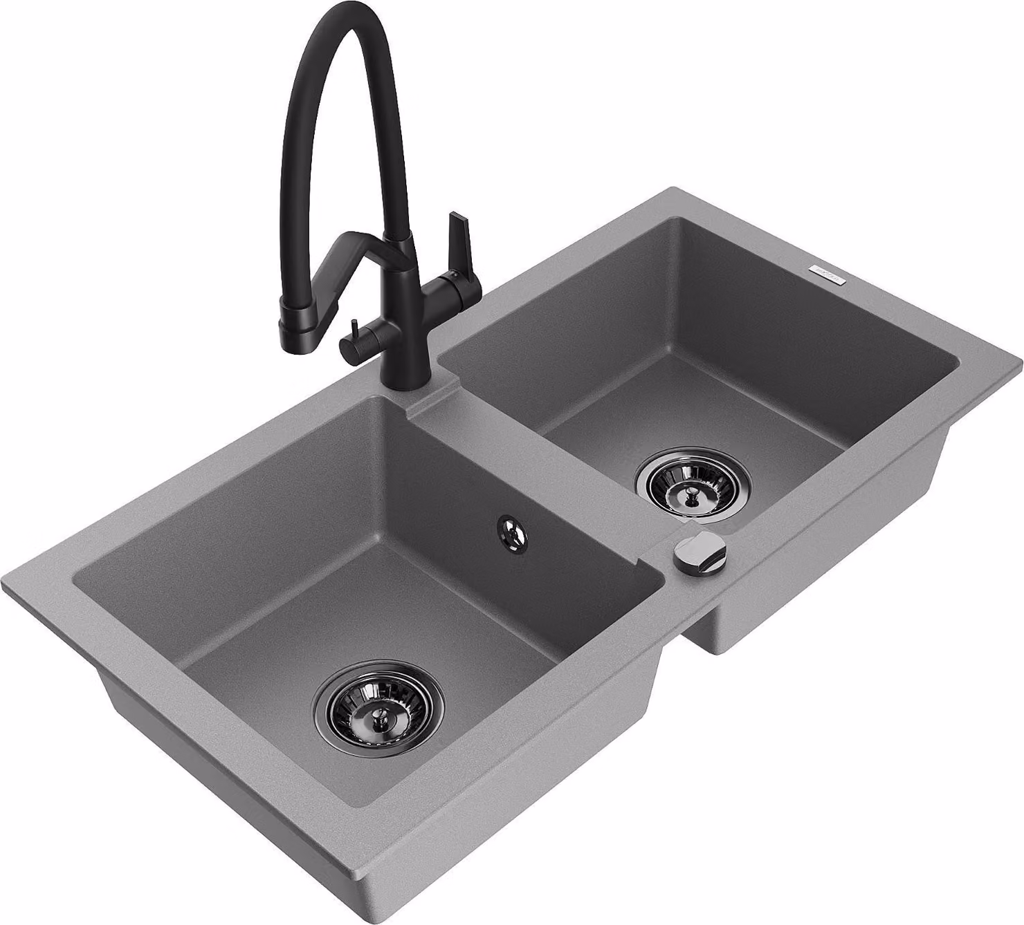 Mexen Mario lavello in granito a 2 vasche con rubinetto da cucina Duo, grigio - 6504-71-671701-70-B