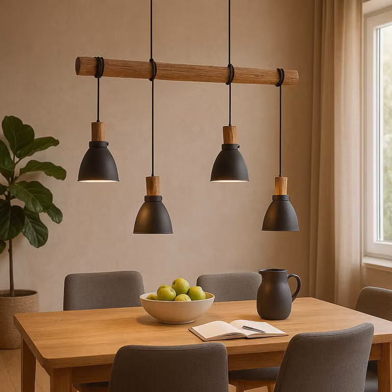 Lampada a sospensione Trebale Lindby, dimmerabile, Nero, Soggiorno / Sala da pranzo, Metallo, Scandinavo, Lampada a sospensione