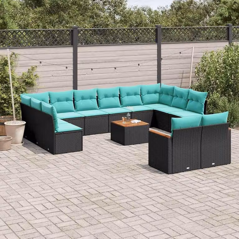Maison Exclusive - Set da giardino 13 pezzi con cuscini, polyrattan nero