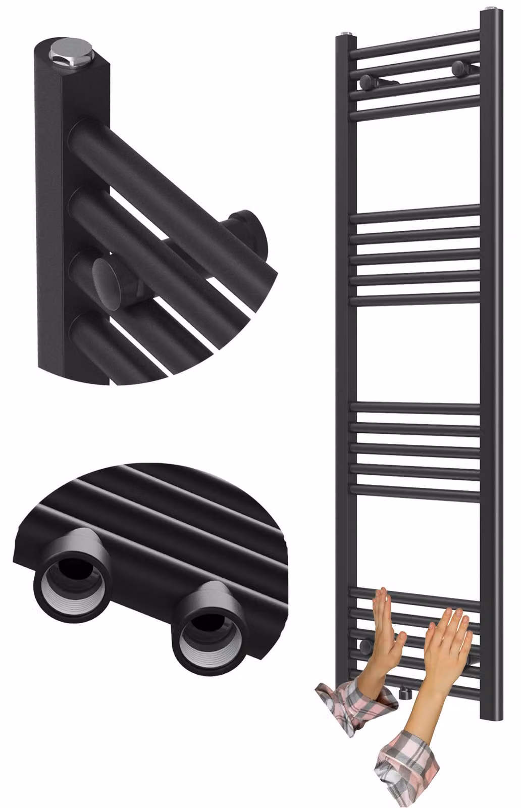 Granitan - Termoarredo bagno - Scaldasalviette 130x40 cm - Radiatore nero - portasciugamani - RAVEN