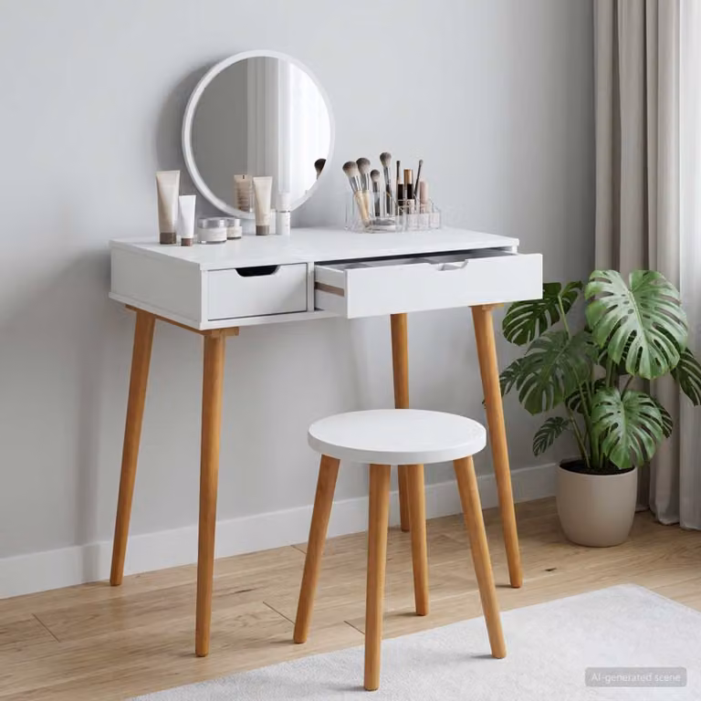 vidaXL Tavolo da Trucco FAUSKE Bianco in Legno di Pino L: 76 cm, P: 50 cm, H: 78 cm