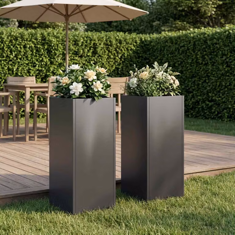 Set di 2 vasi da giardino vidaXL in metallo nero L/P/H: 20 x 20 x 50 cm
