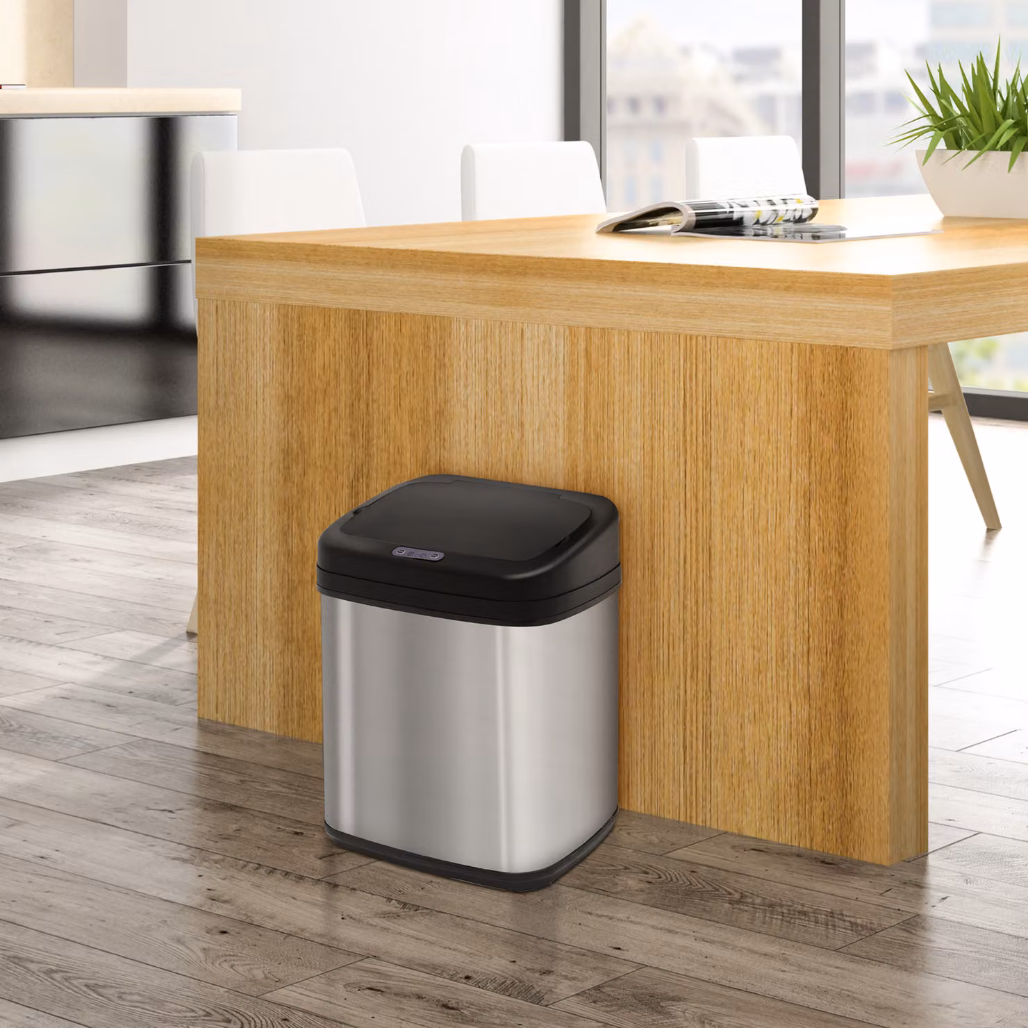 Pattumiera automatica con sensore di movimento HOMCOM in acciaio inox da 20L, Argento e Nero, L/P/H: 33 x 25 x 42,5 cm – 2