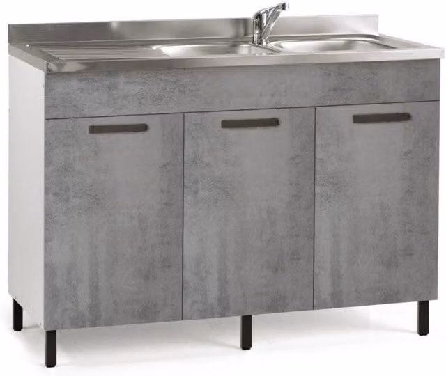 Sottolavello 3 ante 120 cm con lavello colore cemento