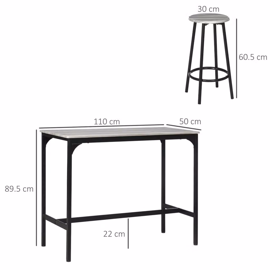 Set tavolo alto e 4 sgabelli WISHDOR in stile industriale, grigio, in MDF e metallo – 2