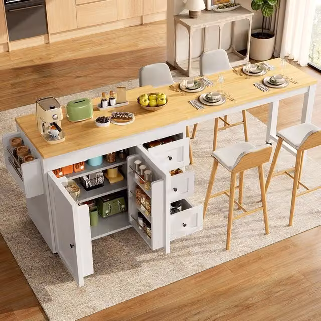 Tavolo da cucina allungabile ¨C Minimal ¨C 116-179,5cm, 3 cassetti, colore bianco e nero, con ruote