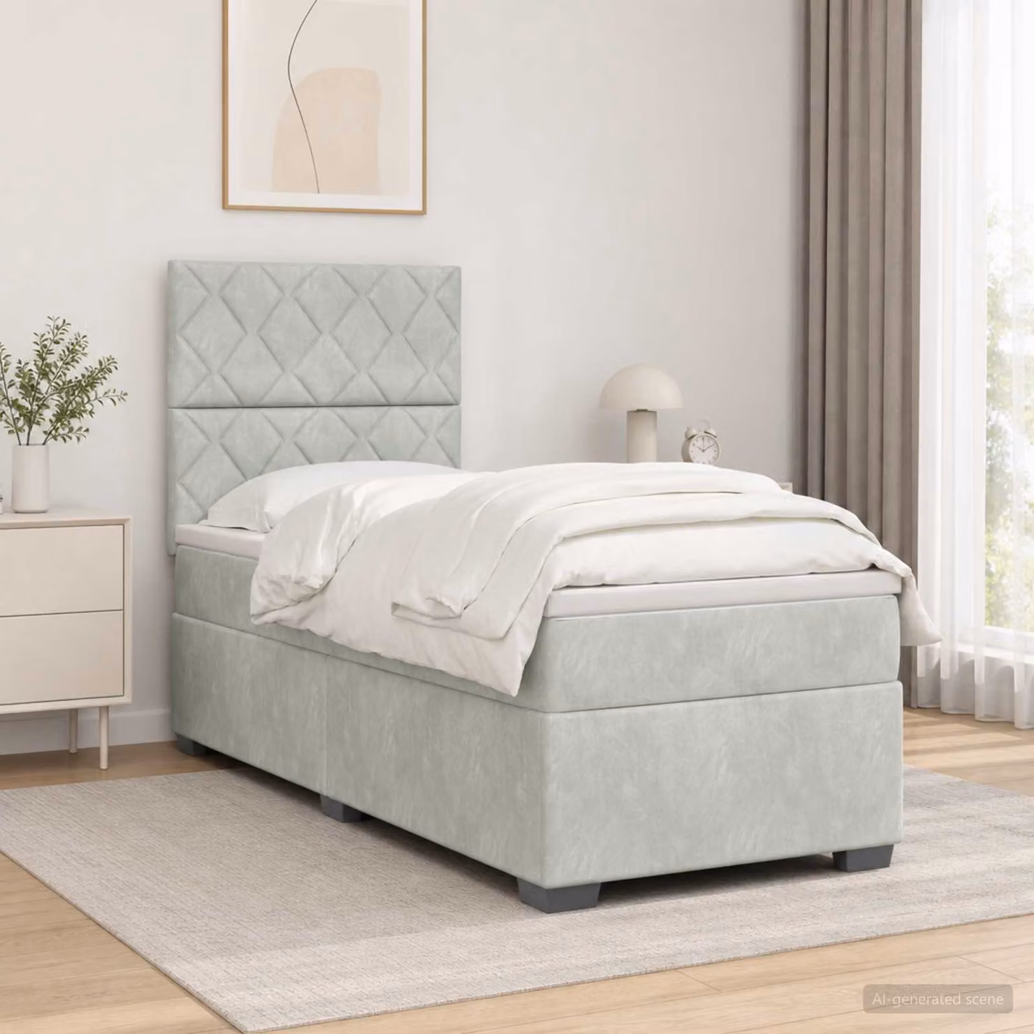 Letto box spring con materasso vidaXL in tessuto grigio e bianco, con molle a tasche, L 200 cm x P 80 cm x H 76 cm