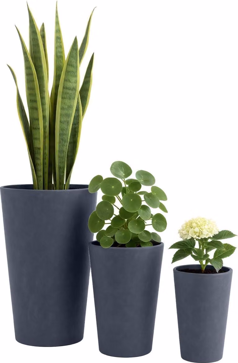 Set di 3 vasi da fiori rotondi - Argilla fibrosa - Durevole e resistente agli agenti atmosferici