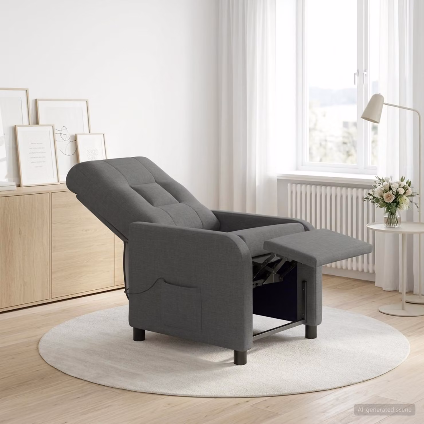 vidaXL Poltrona Relax Recliner in Tessuto Grigio con Struttura Moderna