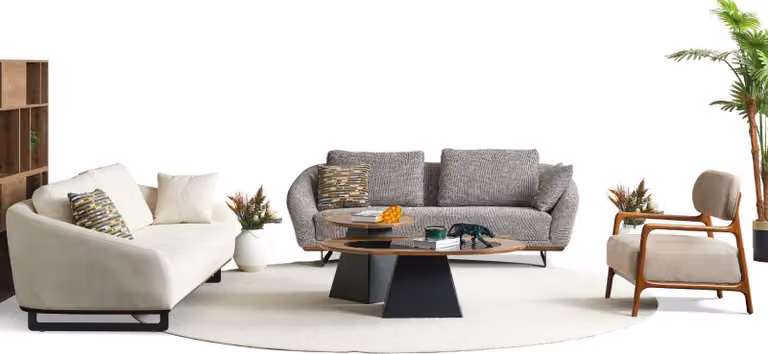 Couchgarnitur Dreisitzer Sessel Sofa Stoff Beige Stoffsofa Set Grau 3+3+1