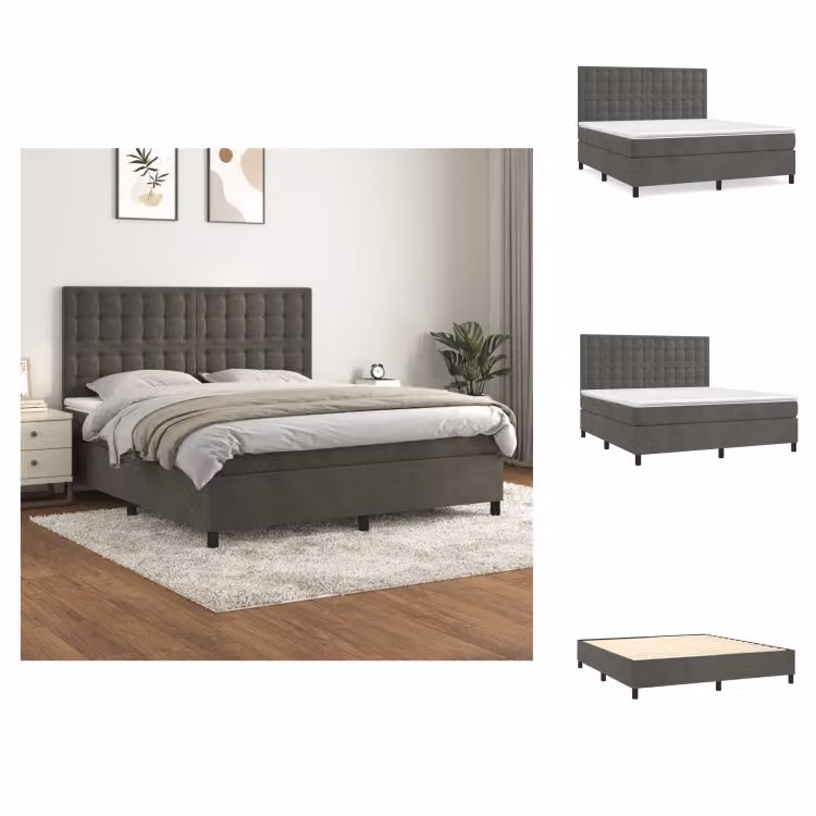 vidaXL Letto a molle con materasso grigio scuro 160x200 cm in velluto - Letti e strutture letto