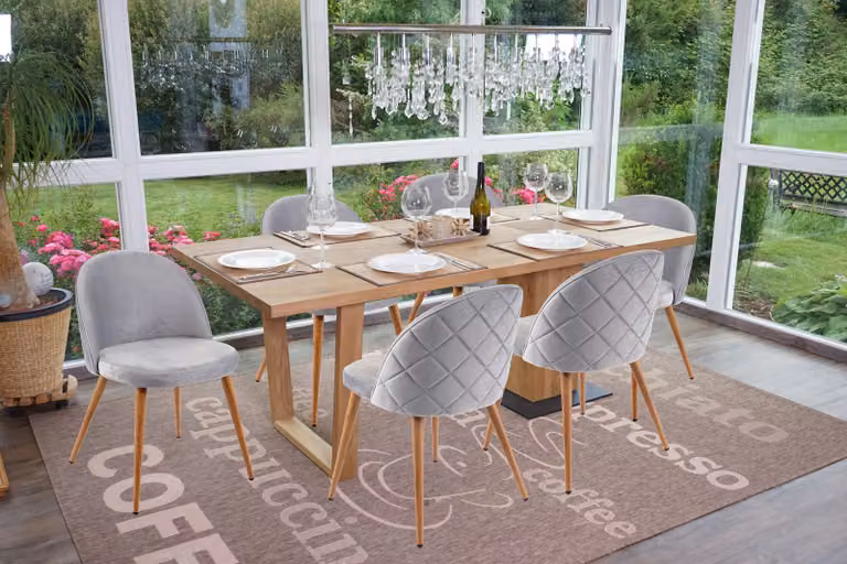 set di 6 sedie da pranzo HWC-D53, sedia da cucina, design retrò anni '50 in velluto ~ grigio chiaro