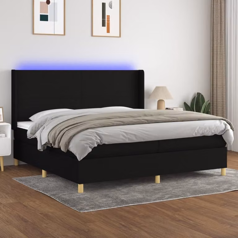 Maison Exclusive - Letto a Molle Materasso e LED Nero 200x200cm in Tessuto