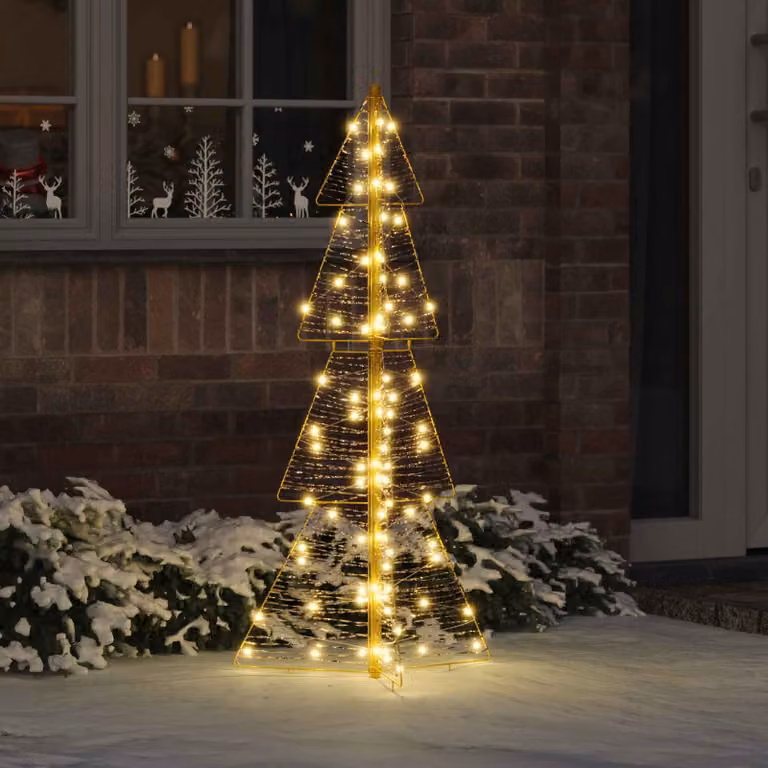 Albero di Natale moderno vidaXL con 100 LED bianco caldo, colore bianco e oro, Altezza: 120 cm