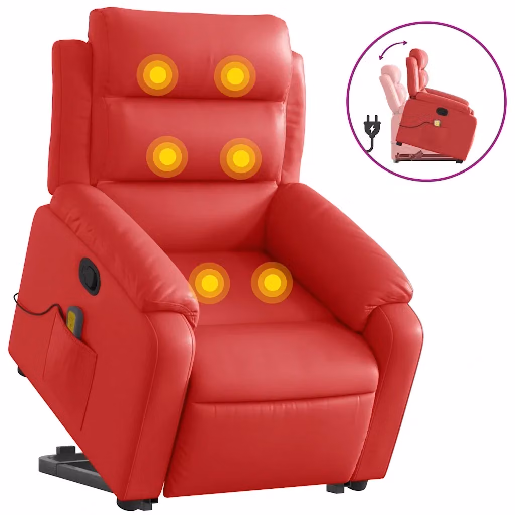 Poltrona Alzapersona Reclinabile con Massaggio vidaXL in Similpelle Rossa per Senior – 2