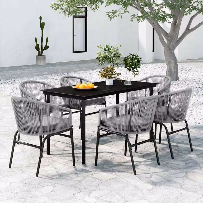 Set da pranzo da giardino vidaXL in acciaio antracite con tavolo in vetro e 7 sedute