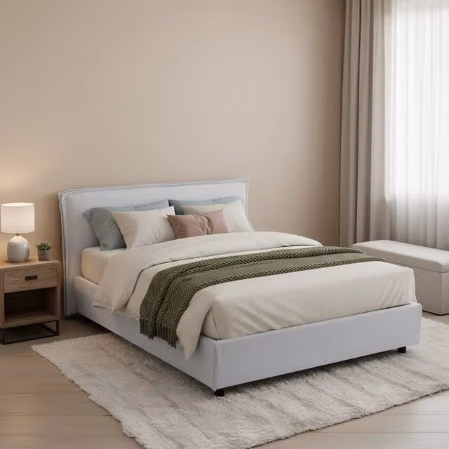 Letto Matrimoniale Bubbio DMORA con Contenitore a Alzata, Rivestimento in Tessuto, Bianco e Nero, L/P: 160 x 200 cm – 1