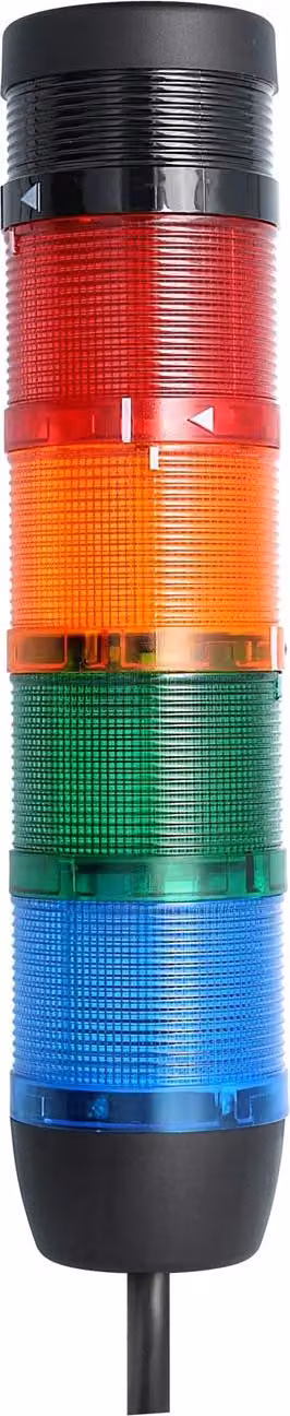 Colonna segnaletica STEX24 blu-verde-giallo-rosso, 70 mm, 24 V CA/CC, luce LED fissa con cicalino, cavo da 0,6 metri, SS70-B4/24 114