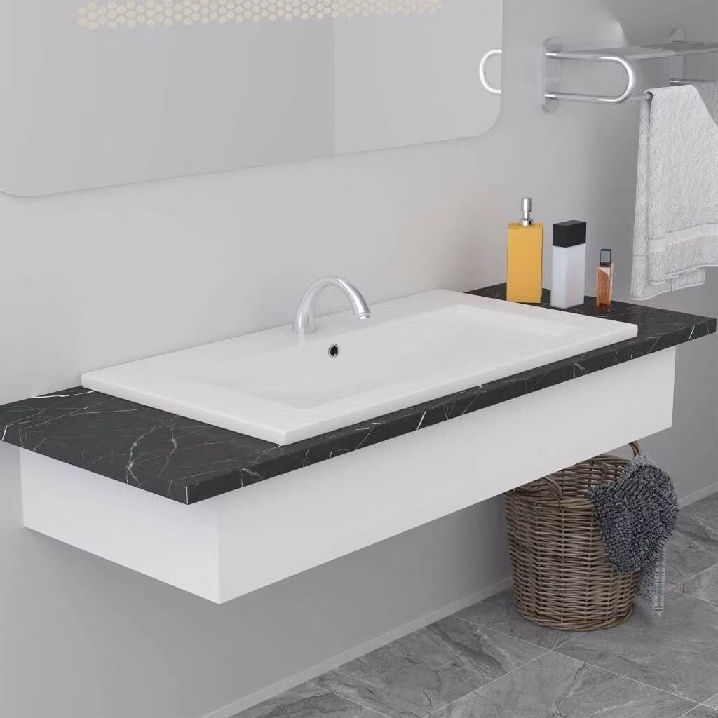 The Living Store Lavabo da incasso 91x39,5x18,5 cm in Vetroceramica bianca