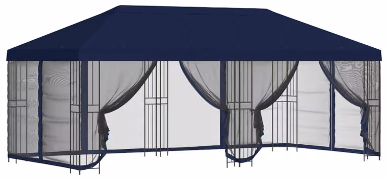 Gazebo con pareti laterali 6 x 3 m Blu Poliestere e Acciaio 190