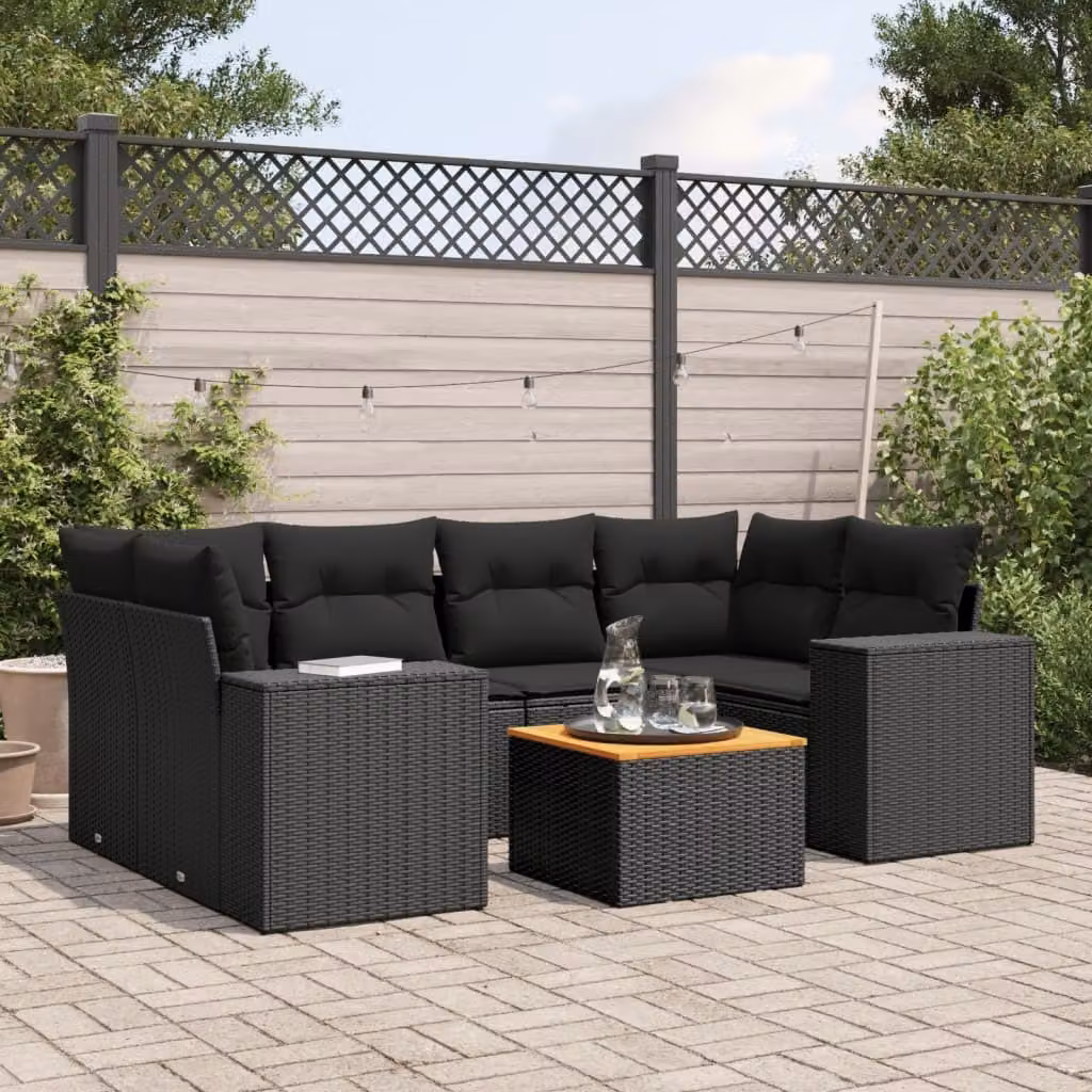 Maison Exclusive - Set Divani da Giardino con Cuscini 7pz Nero Polyrattan