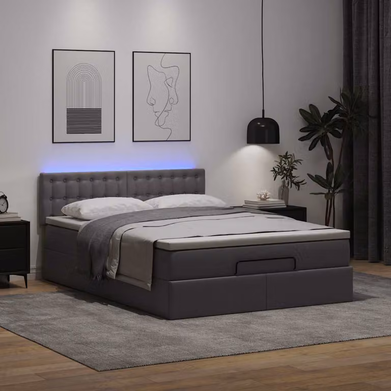 Maison Exclusive - Pouf Letto con Materassi e LED Grigio 140x200cm Pelle finta