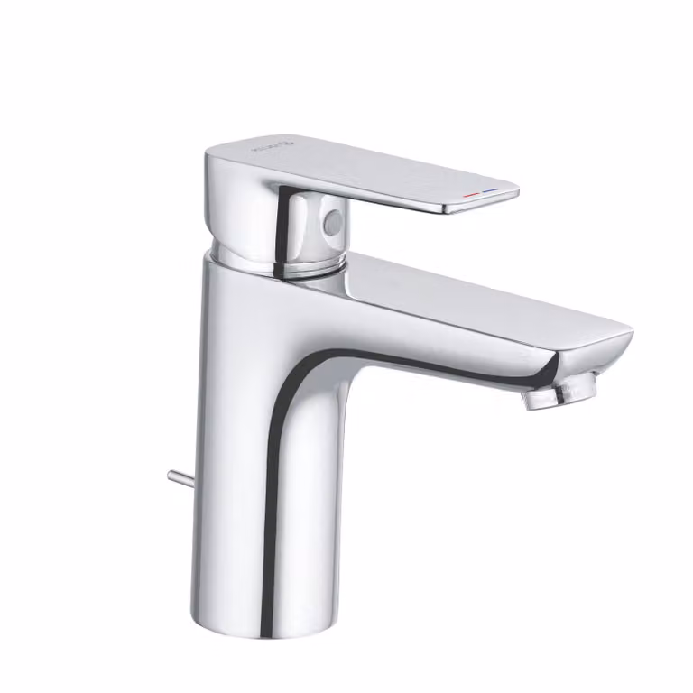 KLUDI PURE&STYLE Mitigeur monocommandé pour lavabo, montage monotrou, hauteur de bec 100mm, avec garniture d'écoulement, chrome, 402900575WR5, 402900575WR5