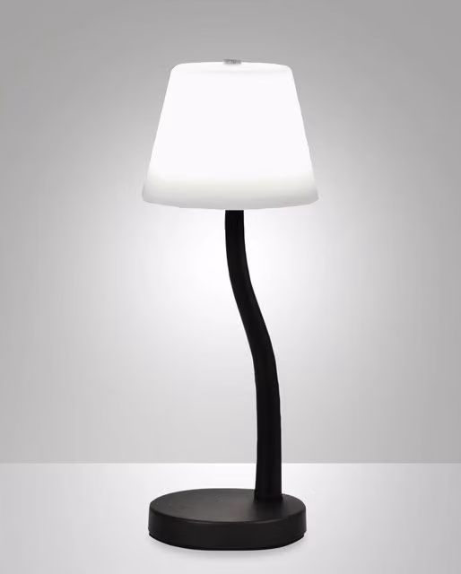 Lampada da Tavolo LED Ibla Fabas, Dimmerabile al Tocco, Struttura in Metallo e Vetro Soffiato, Colore Nero