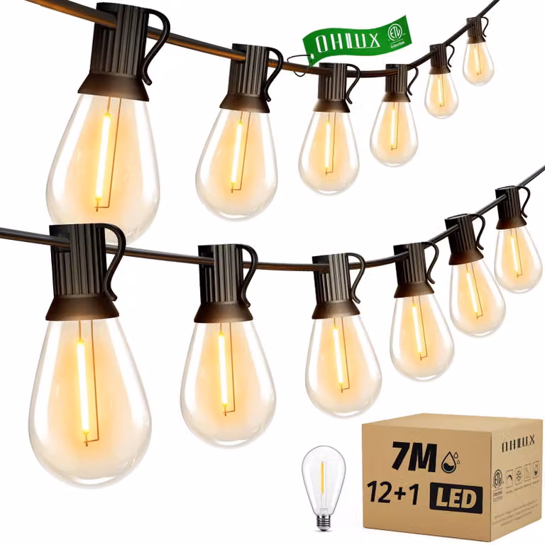 Catena luminosa a LED, lunghezza 7,6 metri, 13 lampadine, temperatura di colore 2200 K, luce bianco caldo, grado di protezione IP65, espandibile