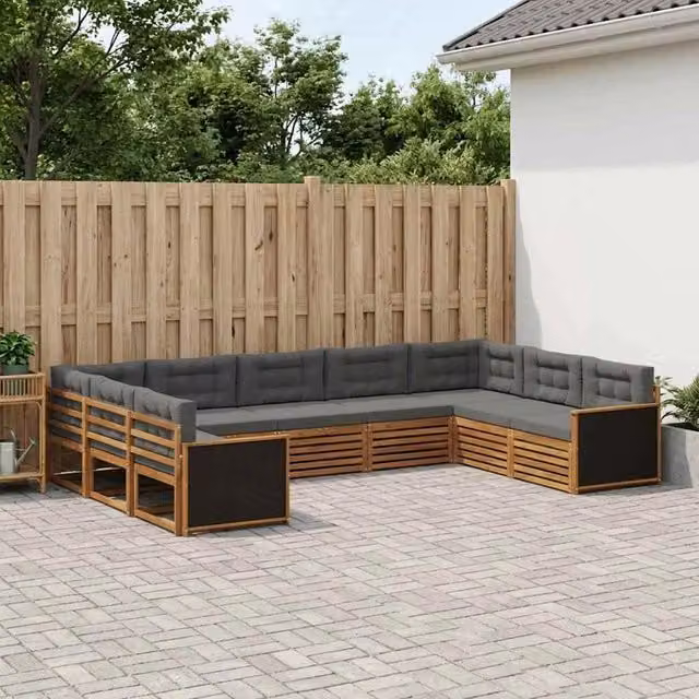 Set di divani da esterno vidaXL in legno di acacia con cuscini, beige e antracite