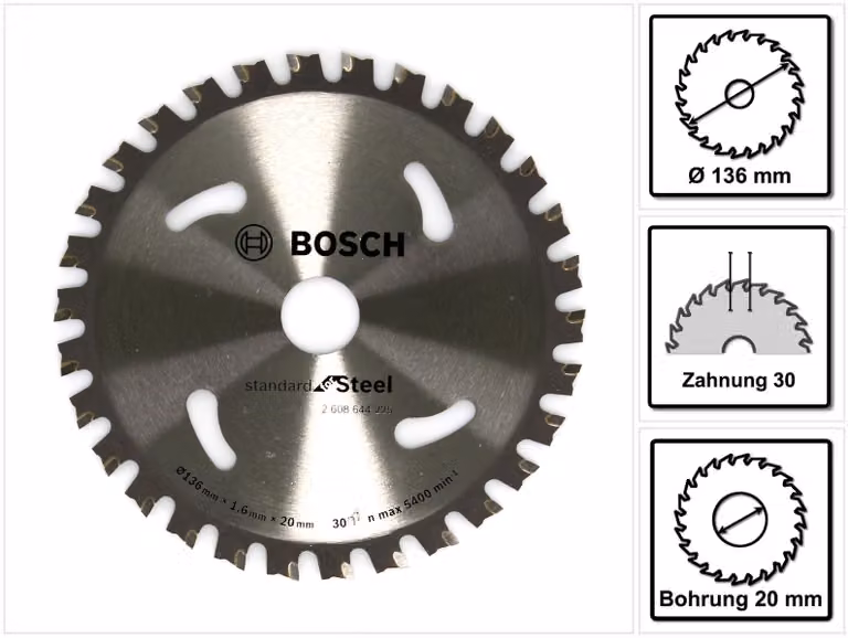 Lama circolare Standard per acciaio, 136 x 20 x 1,6, 30