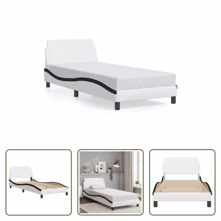 The Living Store Struttura letto con testiera bianca e nera 80x200 cm in ecopelle