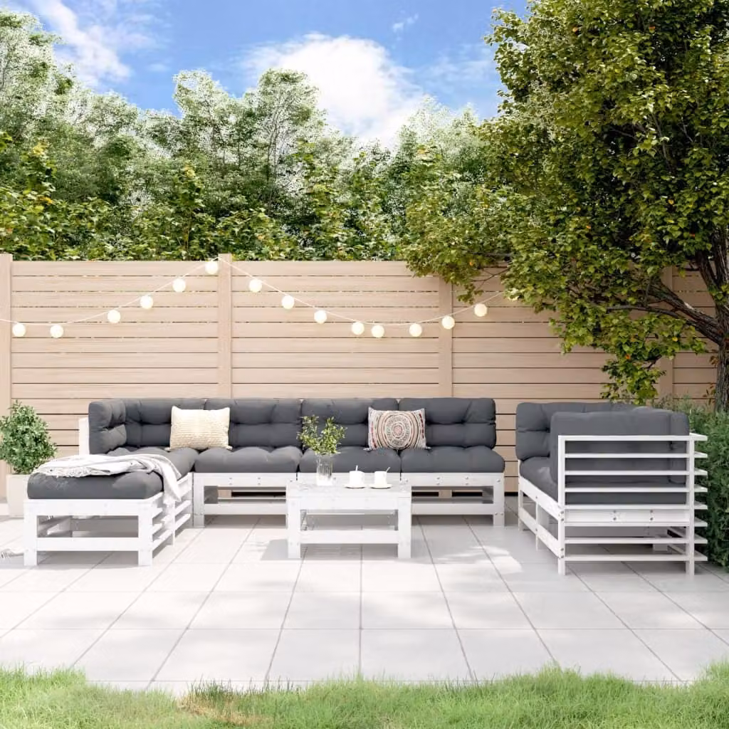 Maison Exclusive - Set Salotto da Giardino 9 pz Bianco in Legno Massello di Pino