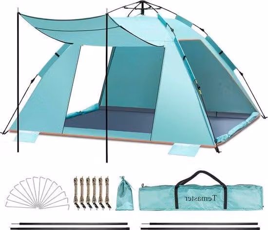 Ampio e comodo tendone da spiaggia per 5-6 persone - grande capannone da spiaggia portatile con veranda - sistema di montaggio semplice e veloce - massima protezione dai raggi UV - montaggio facile e pratico.