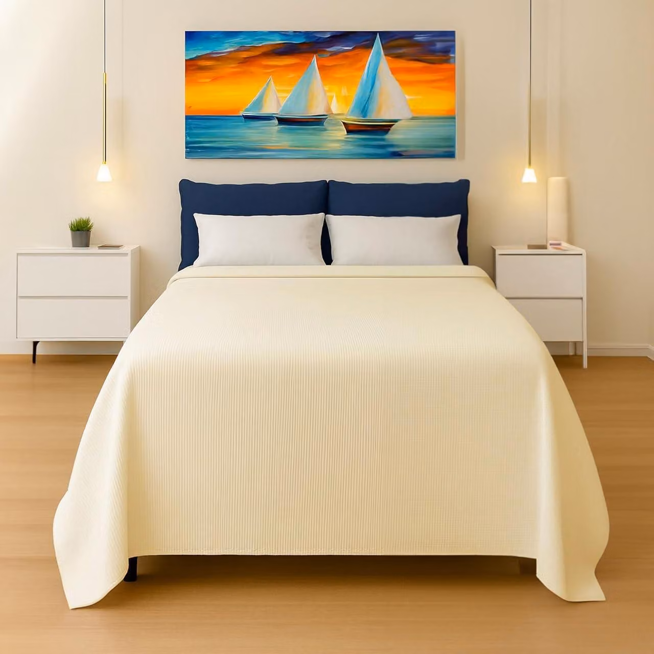 Elzusha - Copripiumino Jacquard in misto cotone - Realizzato a mano, ipoallergenico, 180x275 cm, color avorio