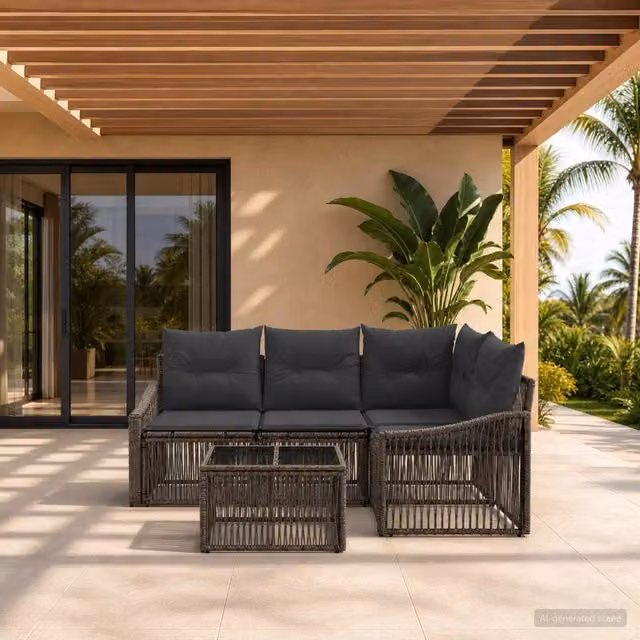 Set Divano da Giardino 5 pz Grigio polyrattan 3436001