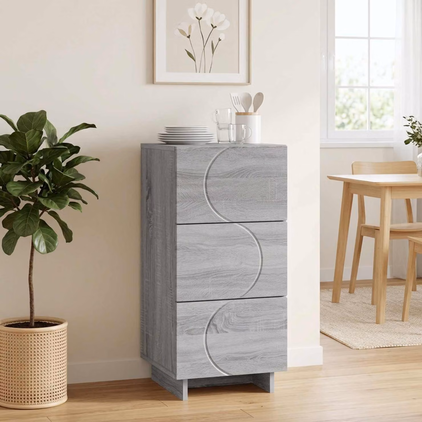 Credenza vidaXL in legno ingegnerizzato color Sonoma grigio, L: 33,5 cm, P: 34,5 cm, H: 75 cm