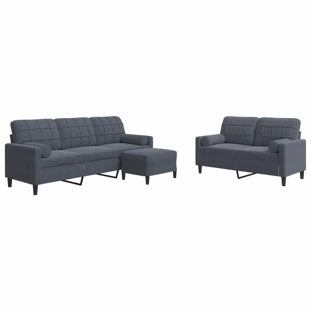 Set di divani moderno vidaXL in velluto grigio composto da divano a 3 posti, divano a 2 posti e pouf con cuscini inclusi – 2