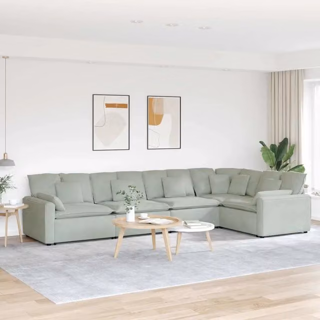 Divano Modulare vidaXL in Velluto Grigio con Cuscini e Struttura in Metallo e Legno