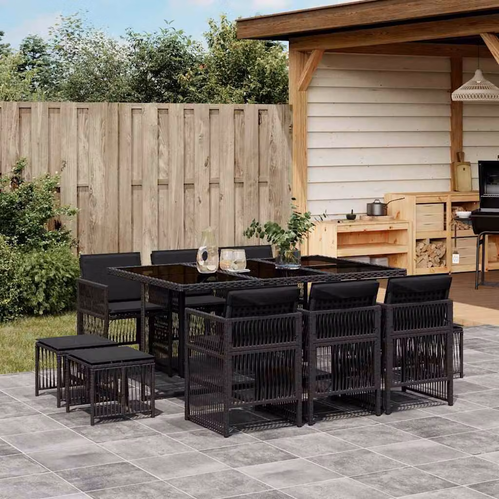 vidaXL Set da Pranzo da Giardino 11 pz in Polyrattan Nero con Piano in Vetro – 1