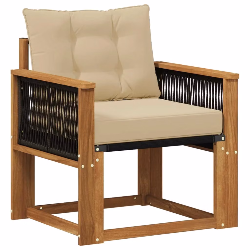 Divano centrale componibile per esterno in legno di acacia massello naturale con cuscini beige – 2
